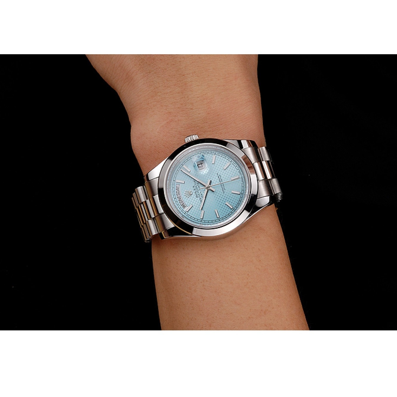 MiroTime 0712 Swiss Rolex Day Date 40 Platinum Ice Blue Dial Stainless Steel Case And Bracelet